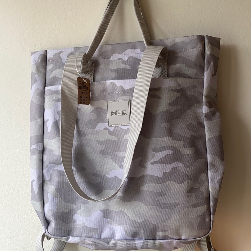 • PINK Victoria’s Secret Bag Gray Camouflage Backpack Tote Bag